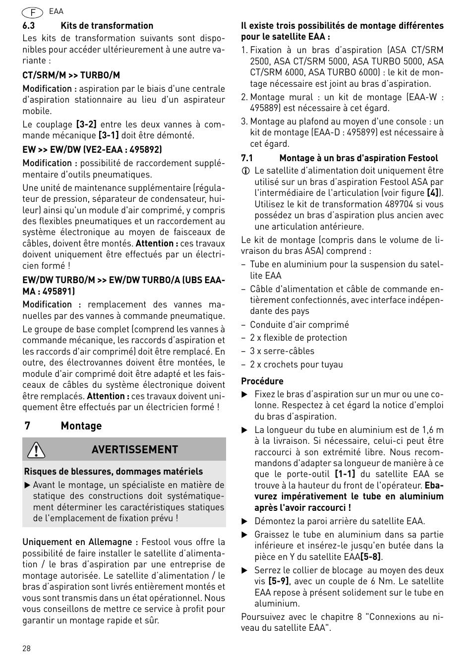 Montage, 7montage, Avertissement | Festool Power box User Manual | Page 28 / 164