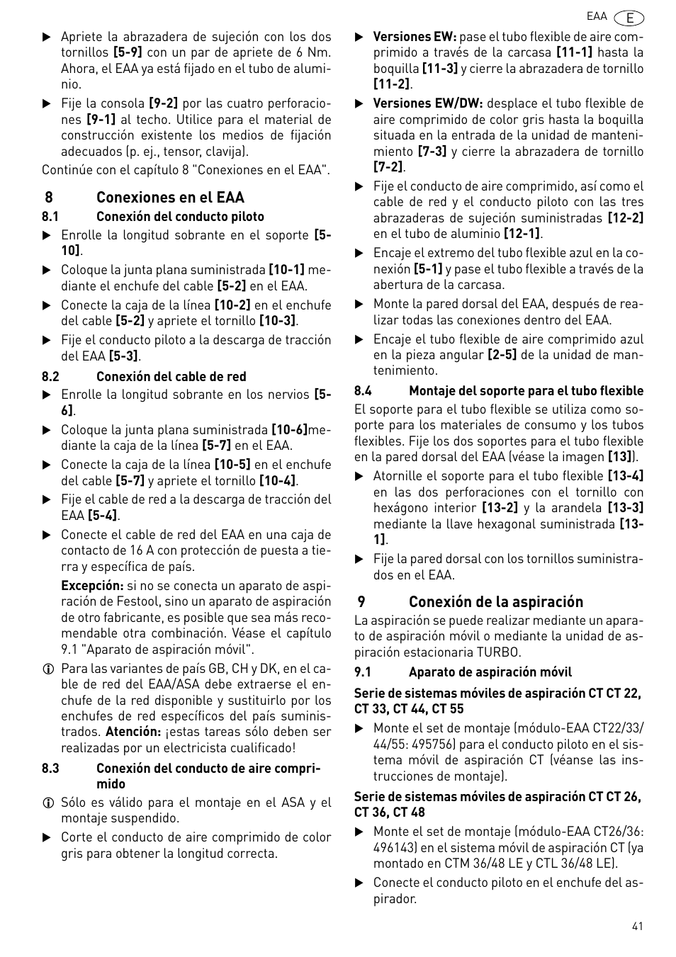 Conexiones en el eaa, Conexión de la aspiración, 8conexiones en el eaa | 9conexión de la aspiración | Festool Power box User Manual | Page 41 / 164