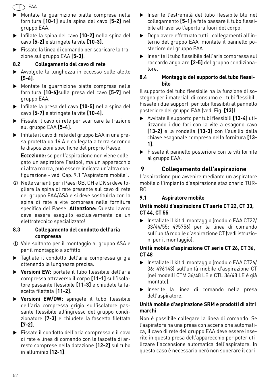 Collegamento dell'aspirazione, 9collegamento dell'aspirazione | Festool Power box User Manual | Page 52 / 164