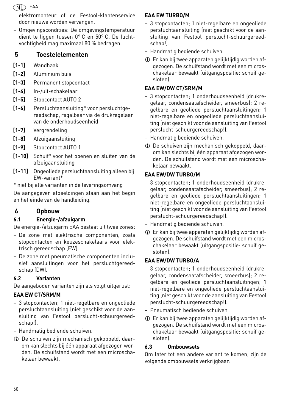 Toestelelementen, Opbouw | Festool Power box User Manual | Page 60 / 164