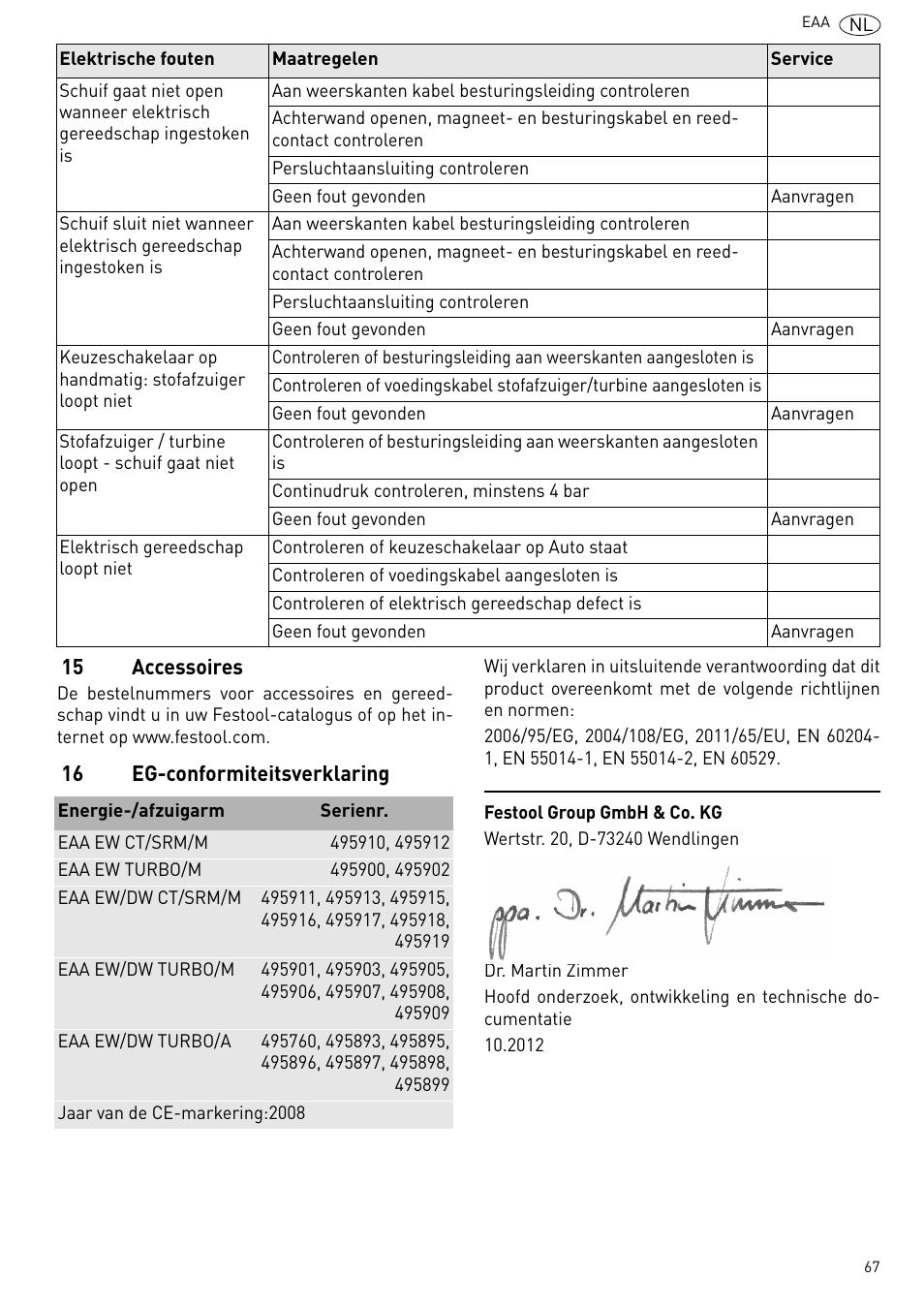 Accessoires, Eg-conformiteitsverklaring | Festool Power box User Manual | Page 67 / 164