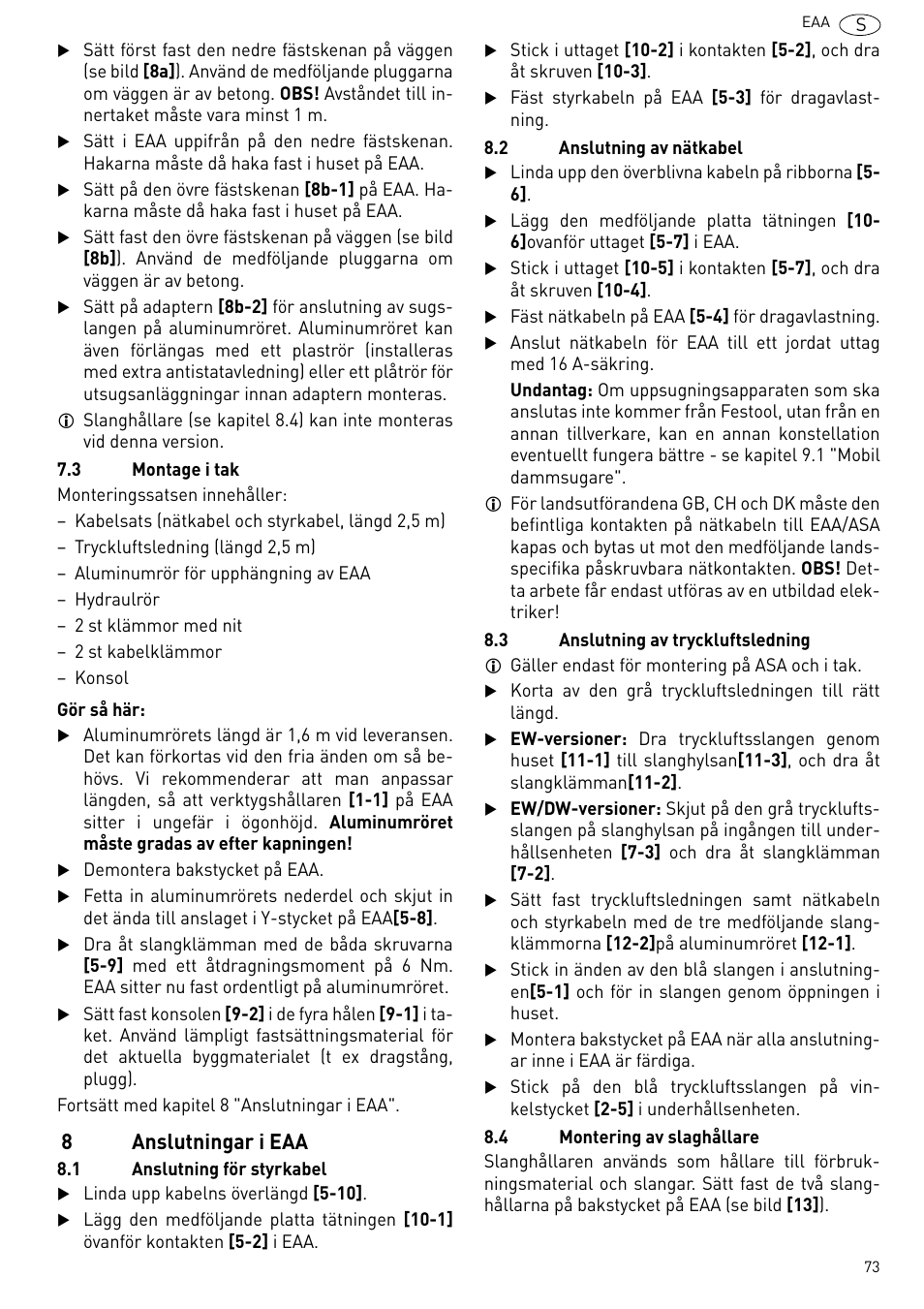 Anslutningar i eaa, 8anslutningar i eaa | Festool Power box User Manual | Page 73 / 164