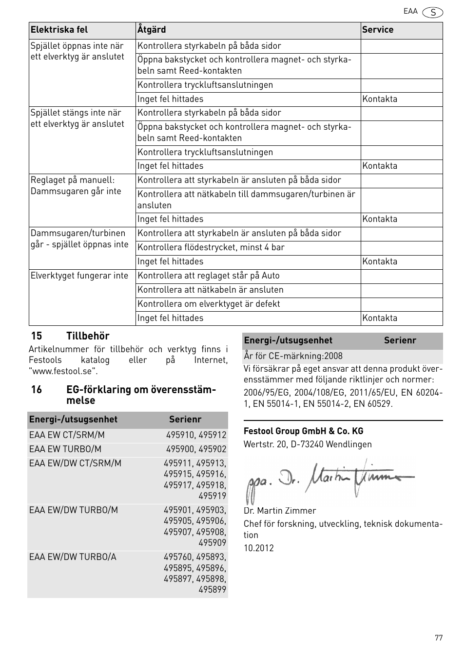 15 tillbehör, 16 eg-förklaring om överensstämmelse | Festool Power box User Manual | Page 77 / 164