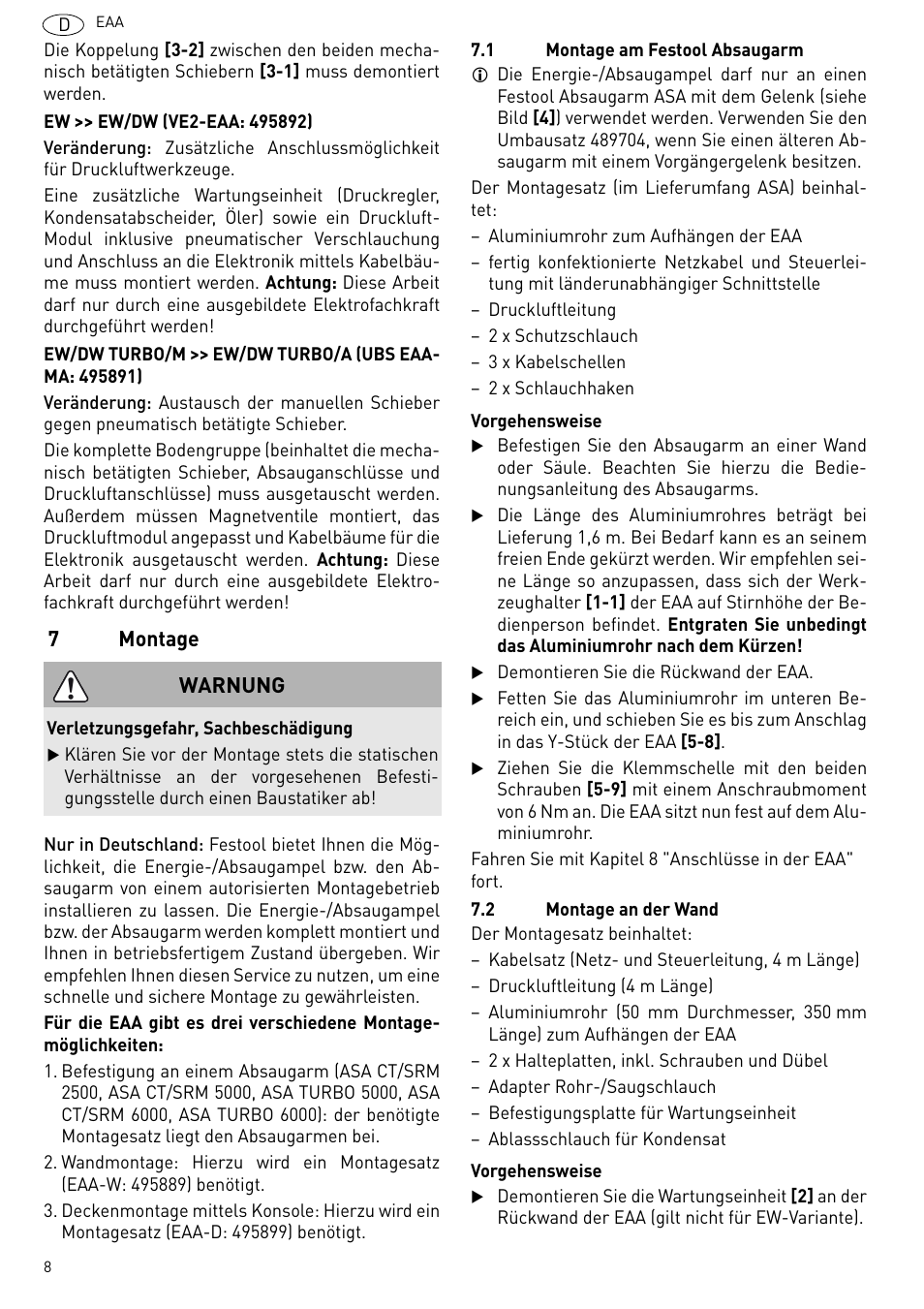 Montage, 7montage, Warnung | Festool Power box User Manual | Page 8 / 164