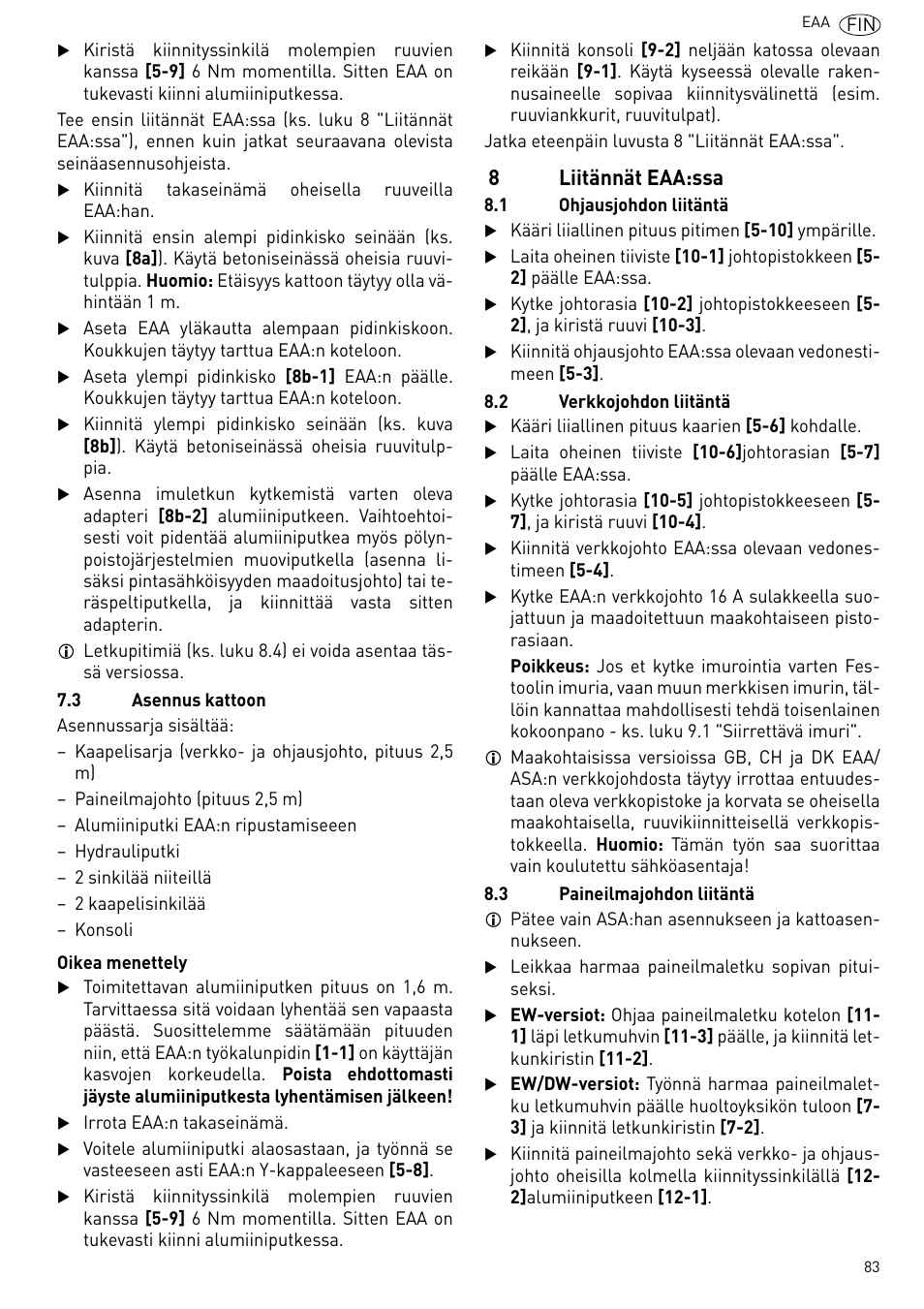 Liitännät eaa:ssa, 8liitännät eaa:ssa | Festool Power box User Manual | Page 83 / 164