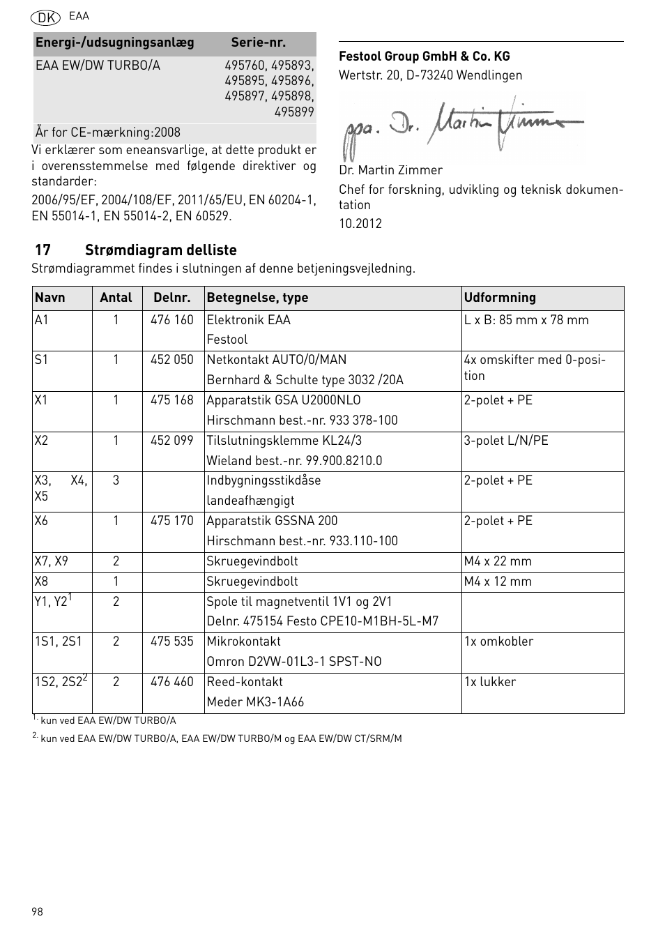 Strømdiagram delliste | Festool Power box User Manual | Page 98 / 164