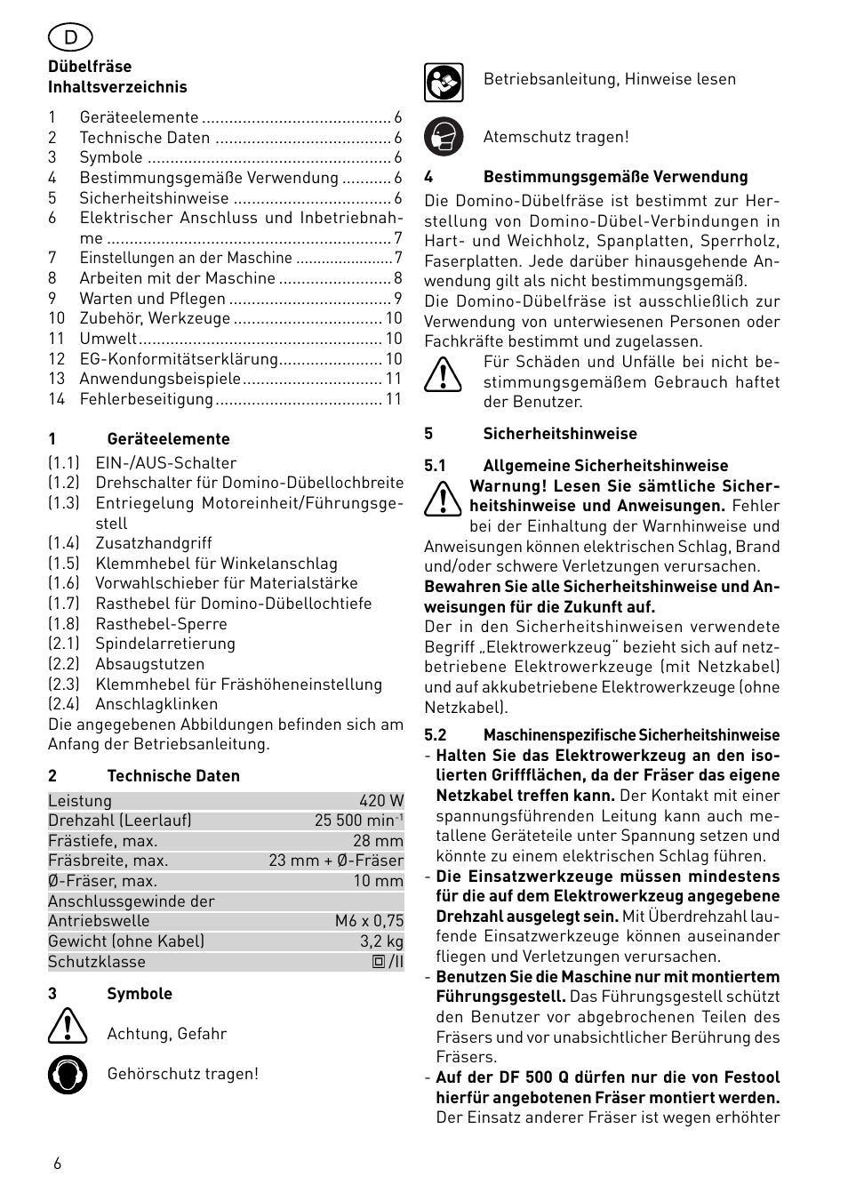 Festool DF 500 Q User Manual | Page 6 / 84