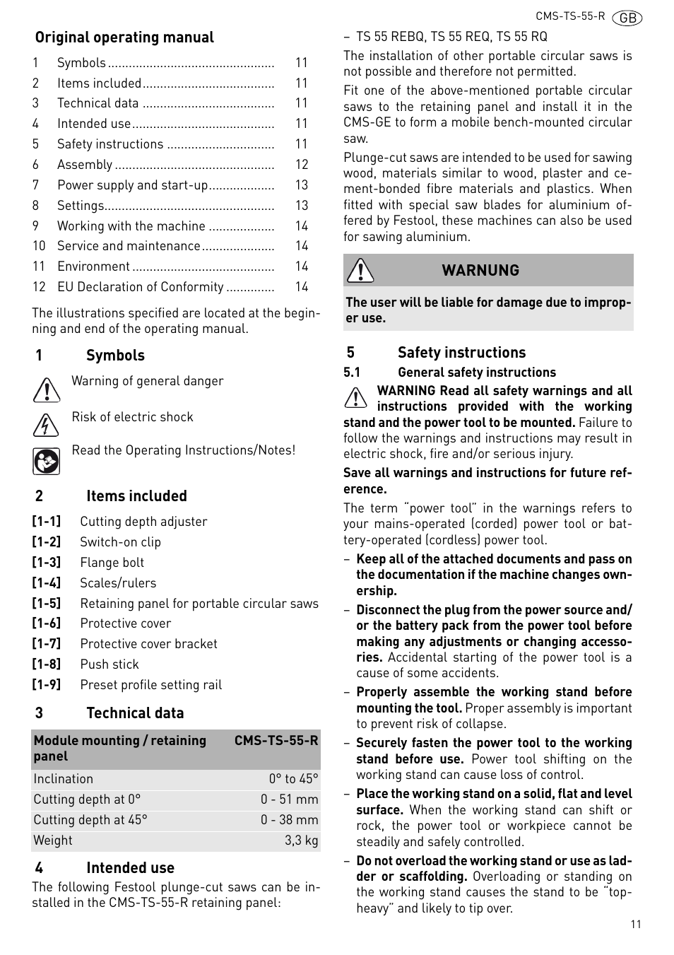 Festool CMS TS 55 User Manual | Page 11 / 76