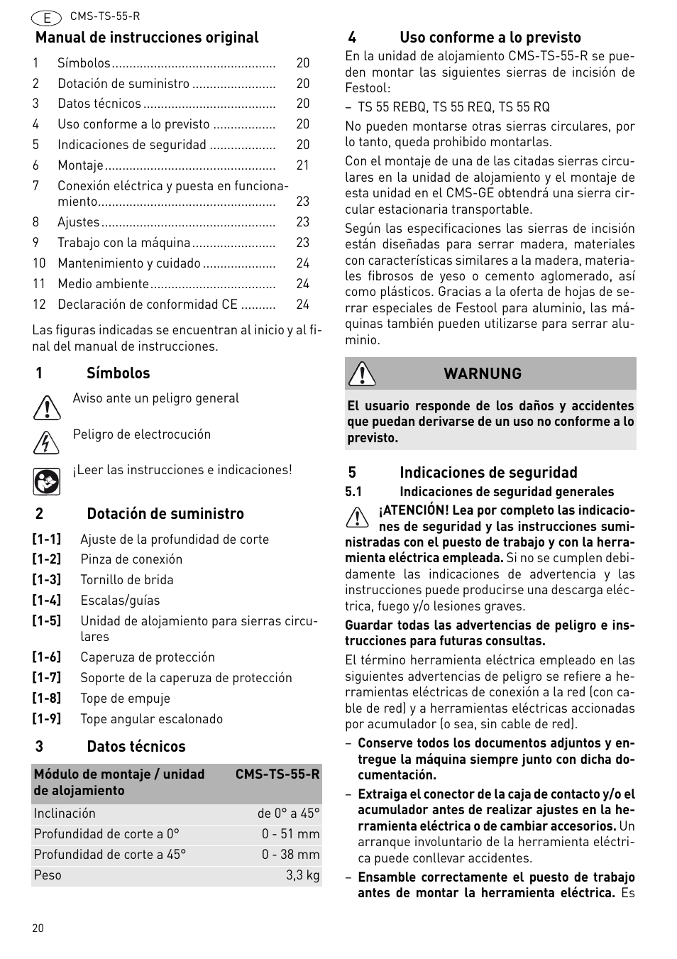 Festool CMS TS 55 User Manual | Page 20 / 76