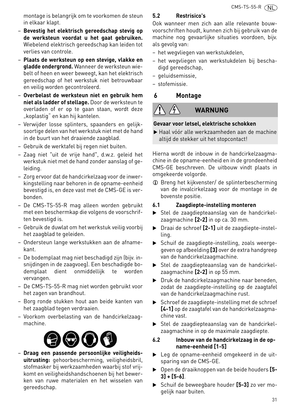 Montage, 6montage, Warnung | Festool CMS TS 55 User Manual | Page 31 / 76