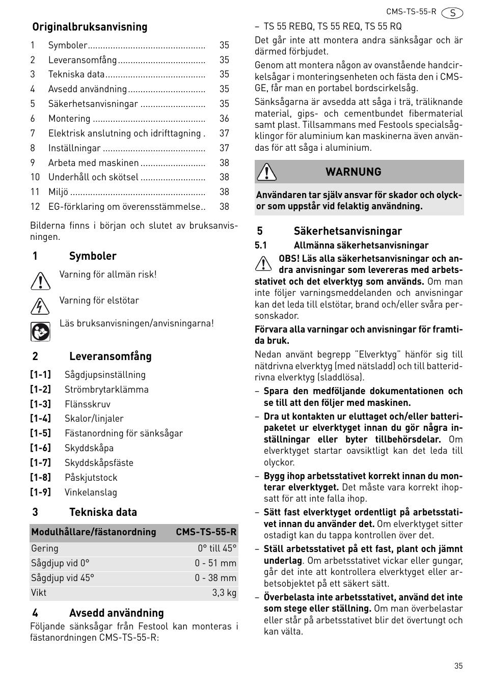 Festool CMS TS 55 User Manual | Page 35 / 76