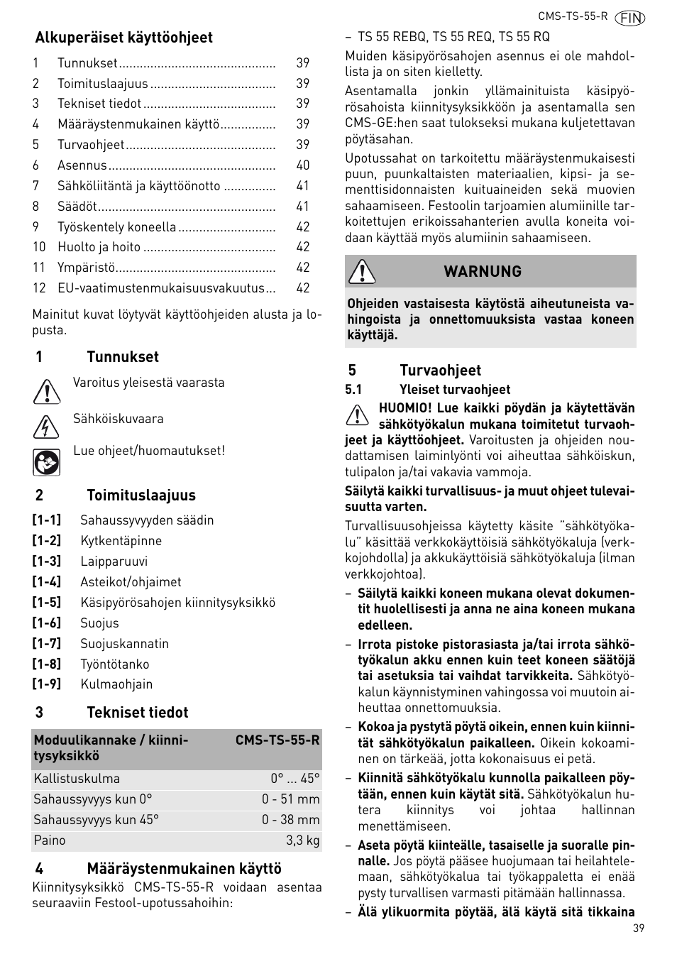 Festool CMS TS 55 User Manual | Page 39 / 76