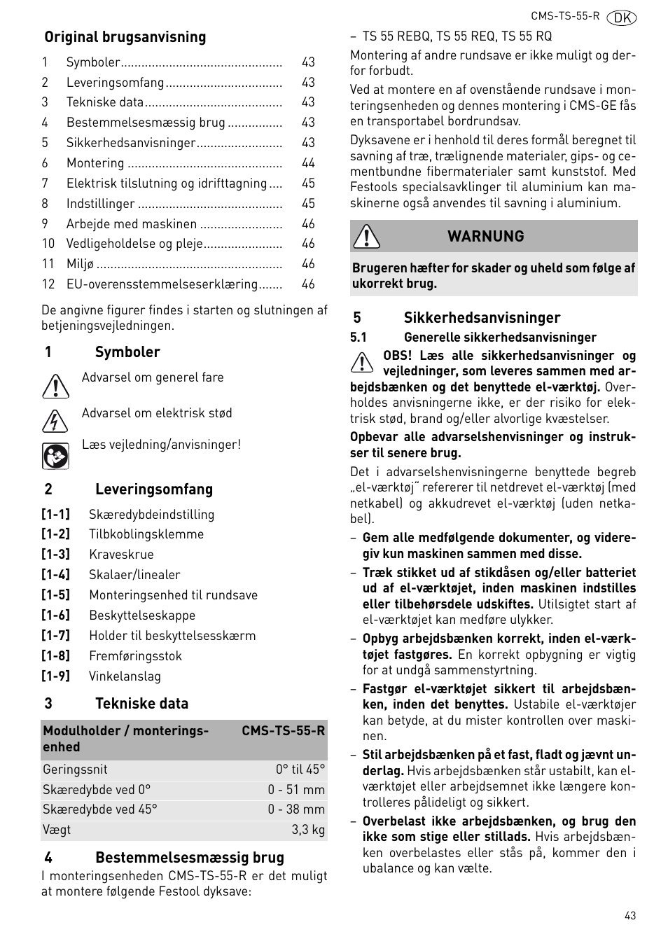 Festool CMS TS 55 User Manual | Page 43 / 76