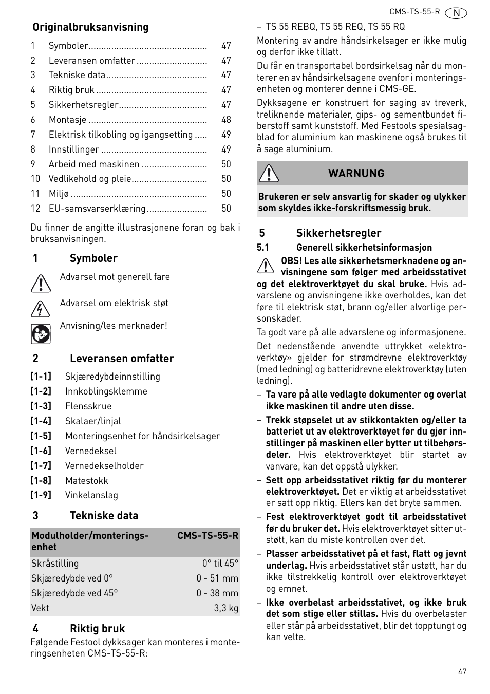 Festool CMS TS 55 User Manual | Page 47 / 76