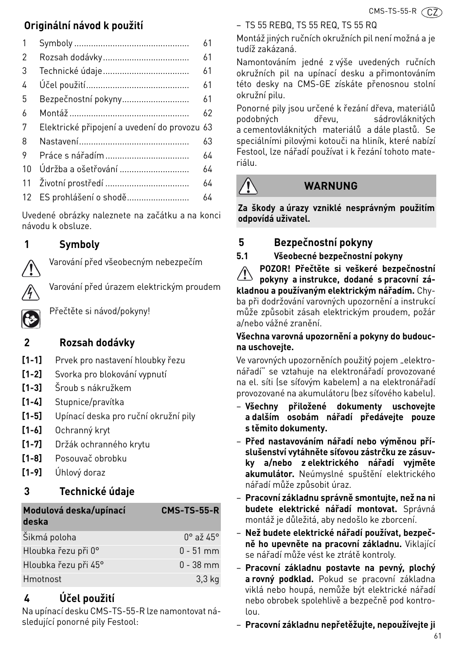 Festool CMS TS 55 User Manual | Page 61 / 76
