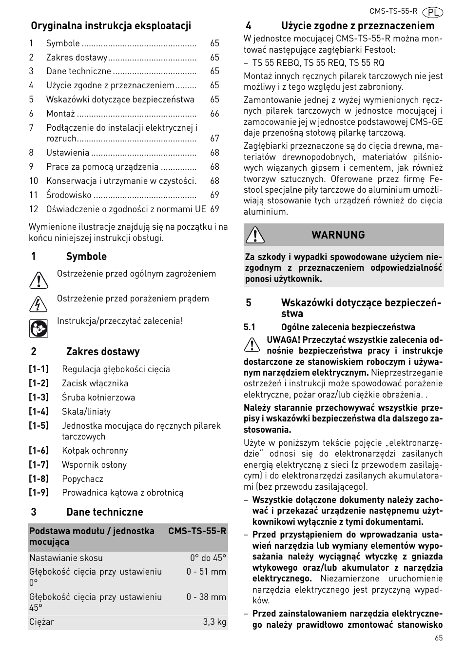 Festool CMS TS 55 User Manual | Page 65 / 76