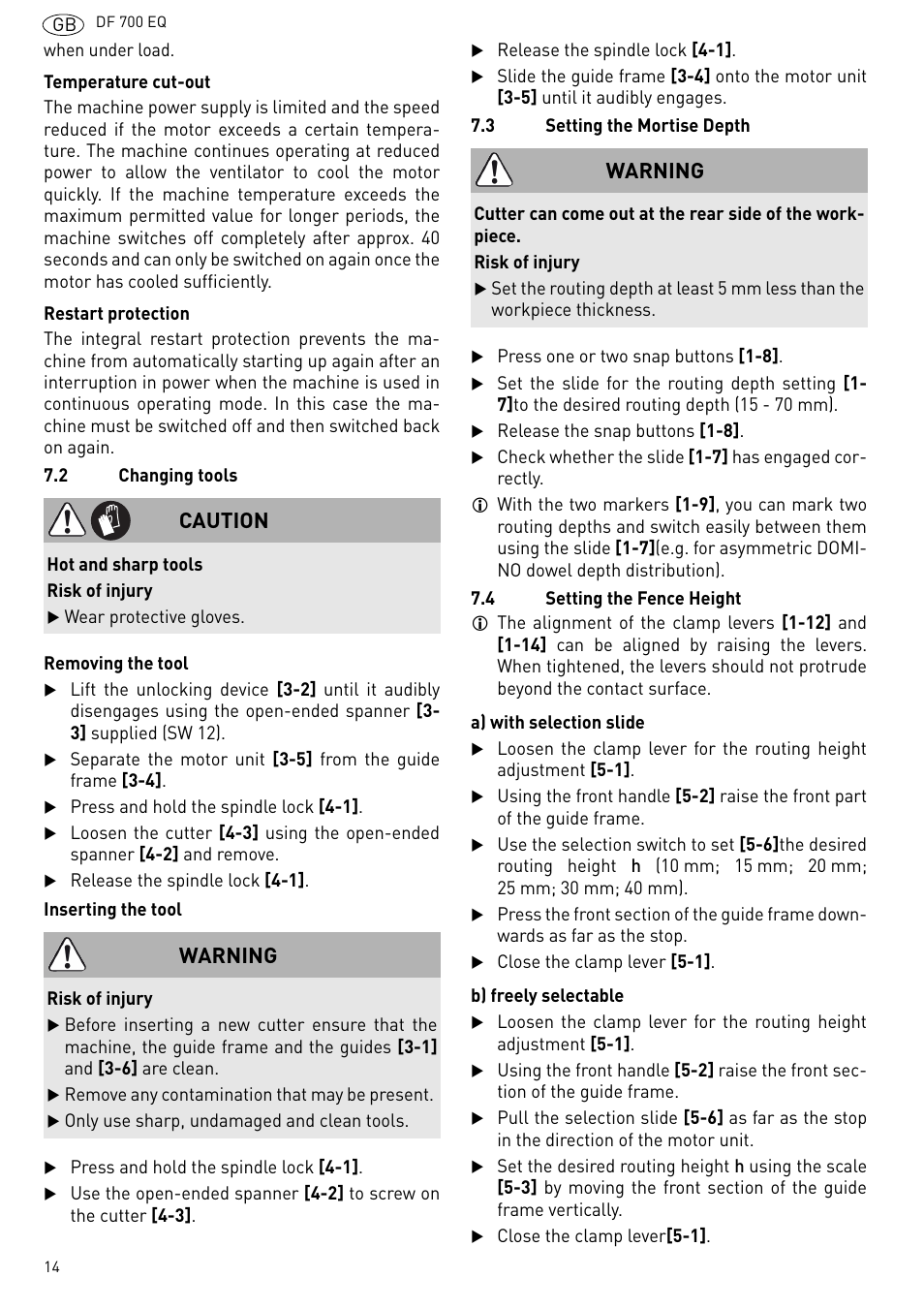 Caution, Warning | Festool DF 700 EQ User Manual | Page 14 / 100