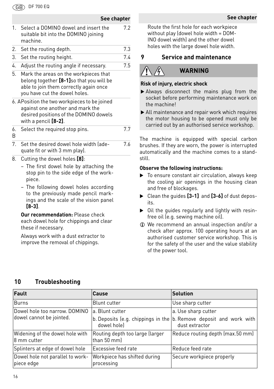 Service and maintenance, 10 troubleshooting | Festool DF 700 EQ User Manual | Page 16 / 100