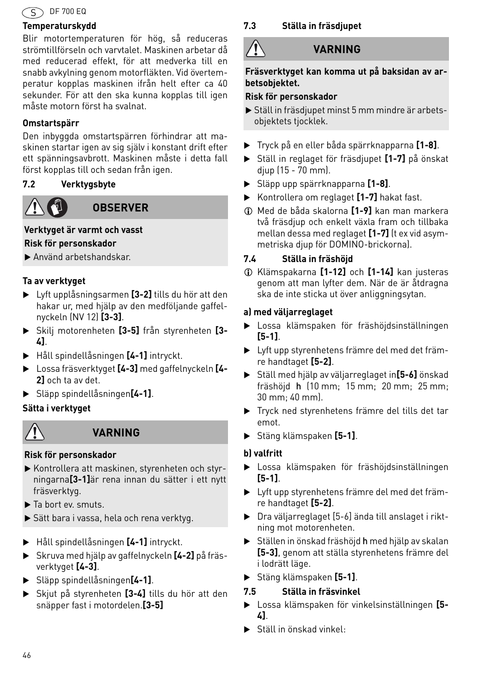 Observer, Varning | Festool DF 700 EQ User Manual | Page 46 / 100