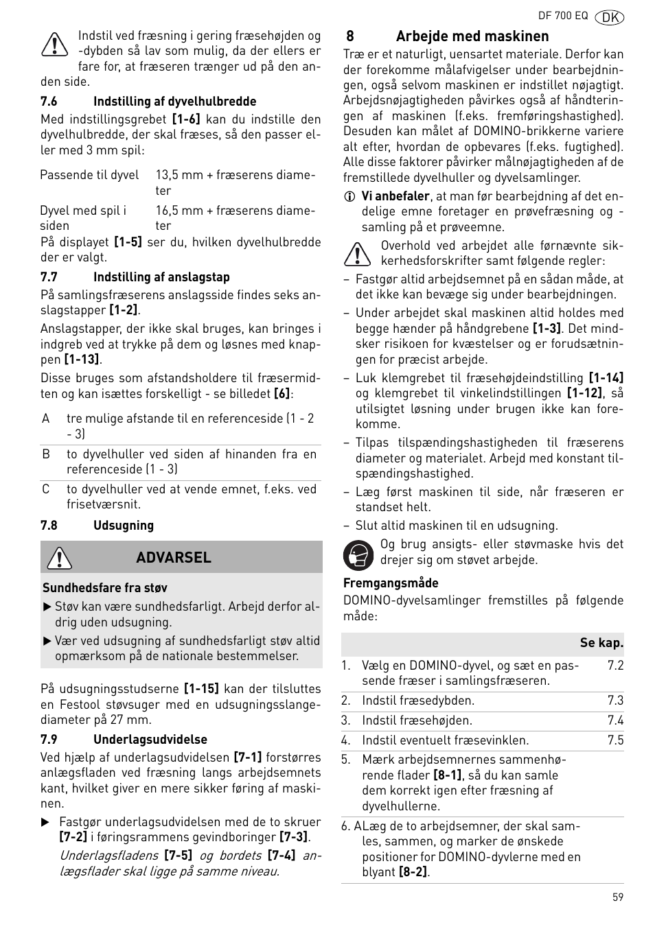 Arbejde med maskinen | Festool DF 700 EQ User Manual | Page 59 / 100