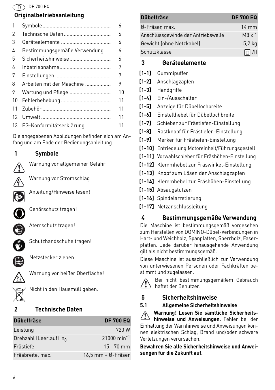 Festool DF 700 EQ User Manual | Page 6 / 100