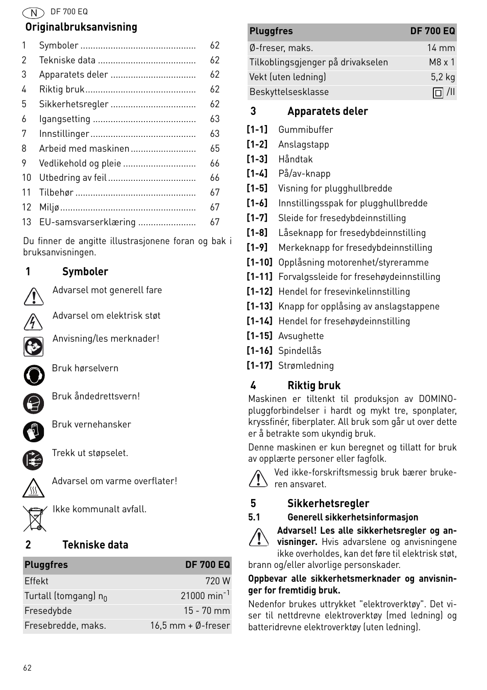 Festool DF 700 EQ User Manual | Page 62 / 100