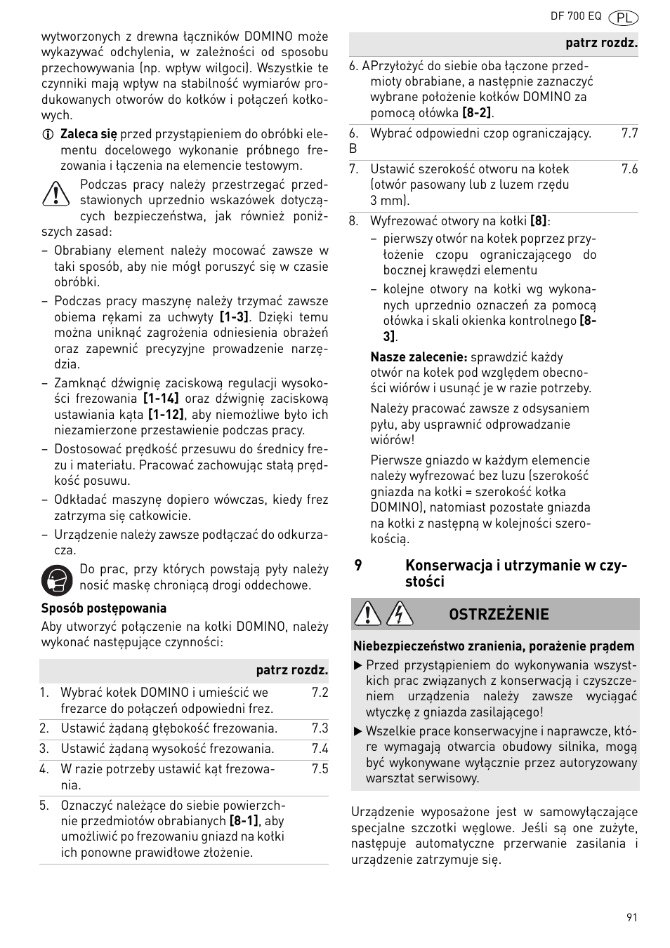 Konserwacja i utrzymanie w czystości | Festool DF 700 EQ User Manual | Page 91 / 100