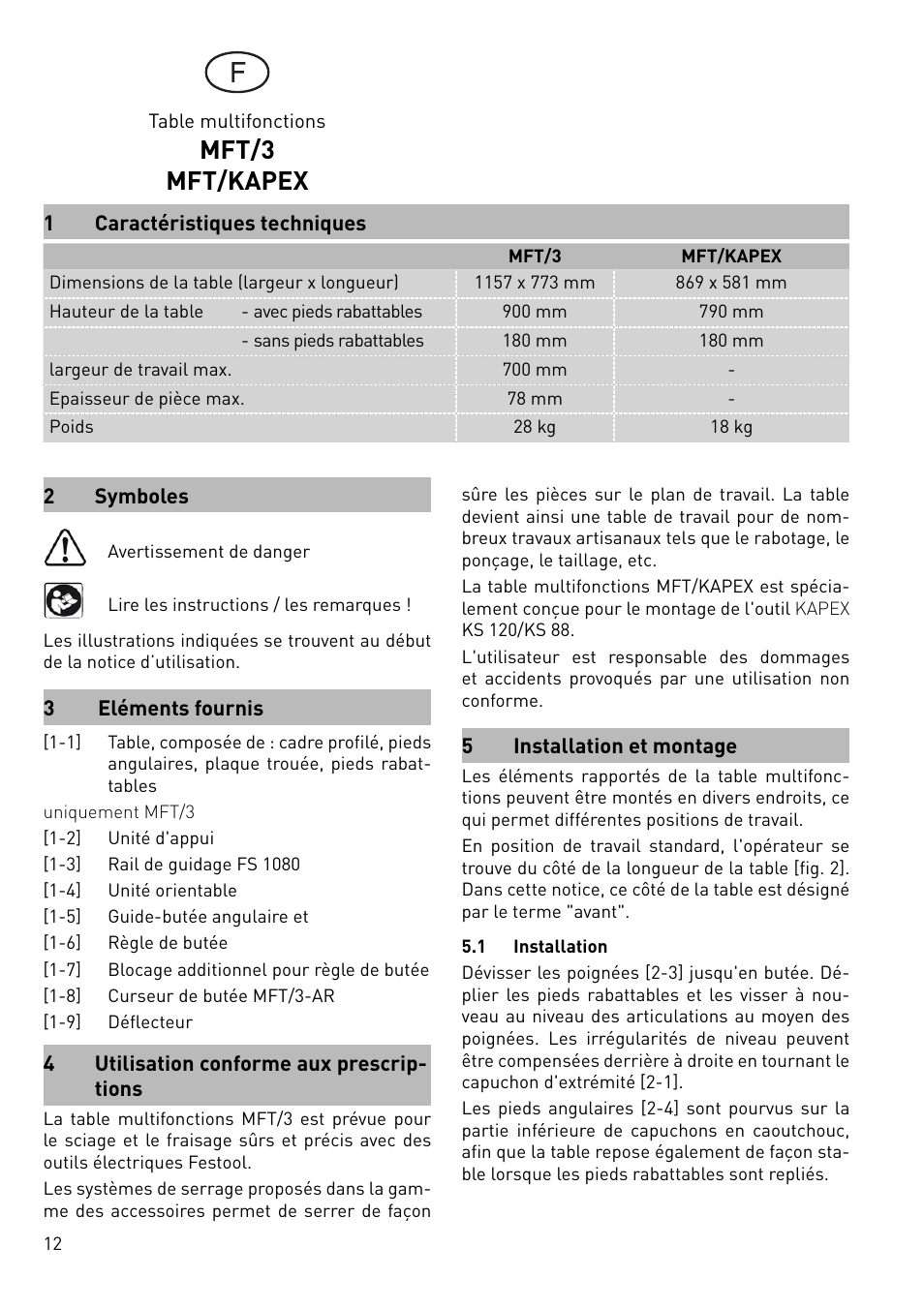 Mft/3 mft/kapex | Festool MFT 3 User Manual | Page 12 / 48