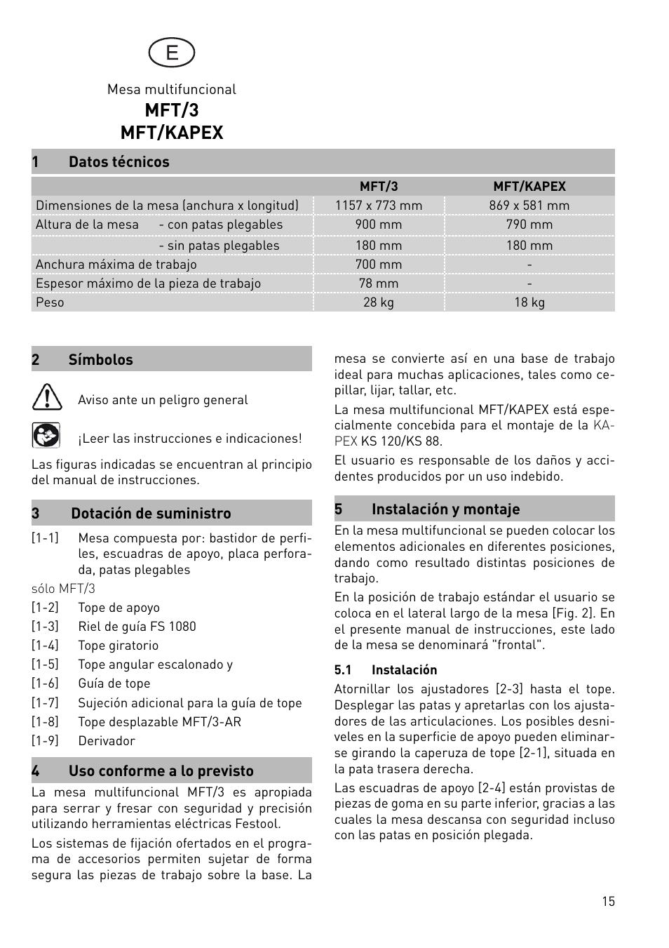 Mft/3 mft/kapex | Festool MFT 3 User Manual | Page 15 / 48