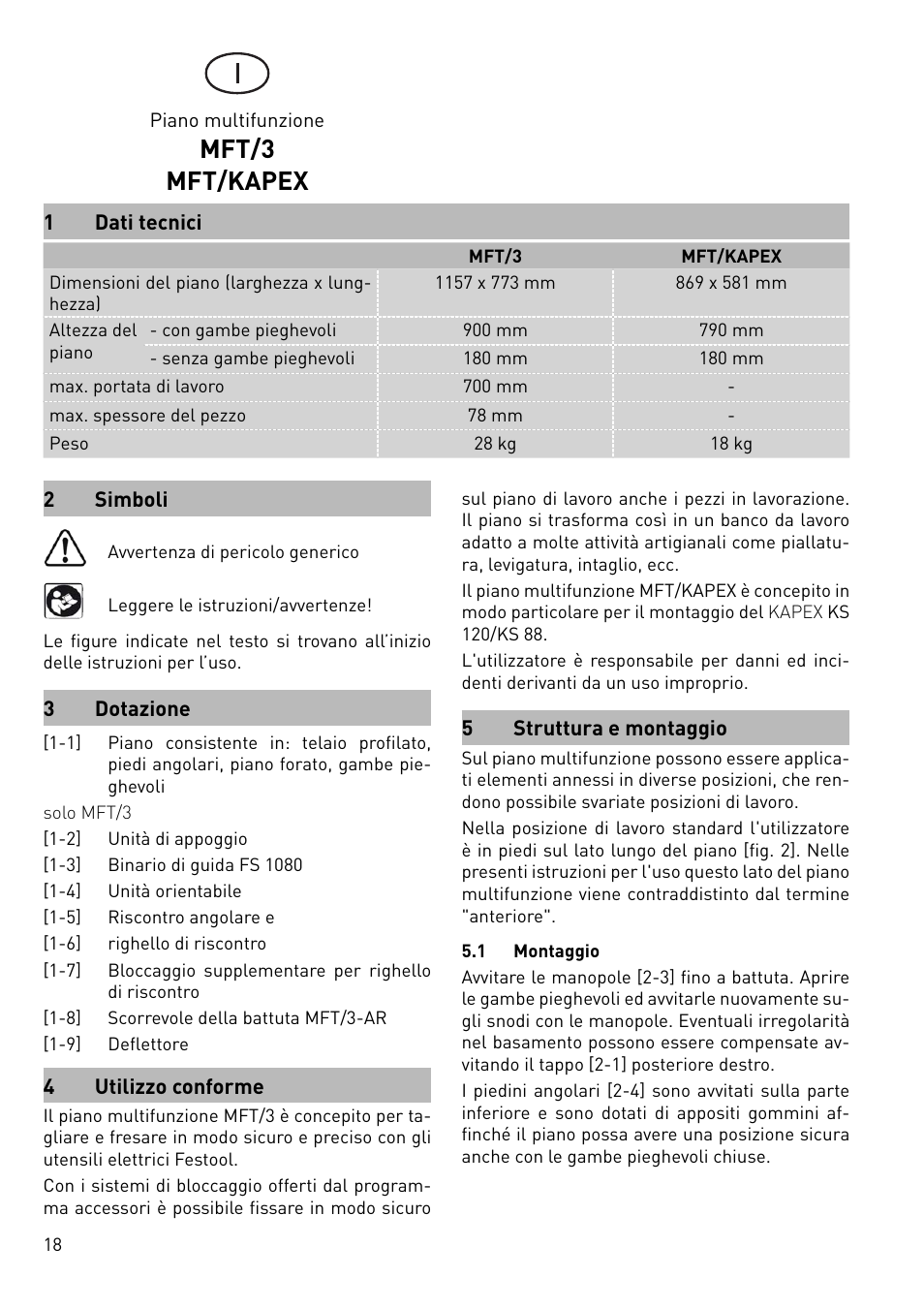 Mft/3 mft/kapex | Festool MFT 3 User Manual | Page 18 / 48