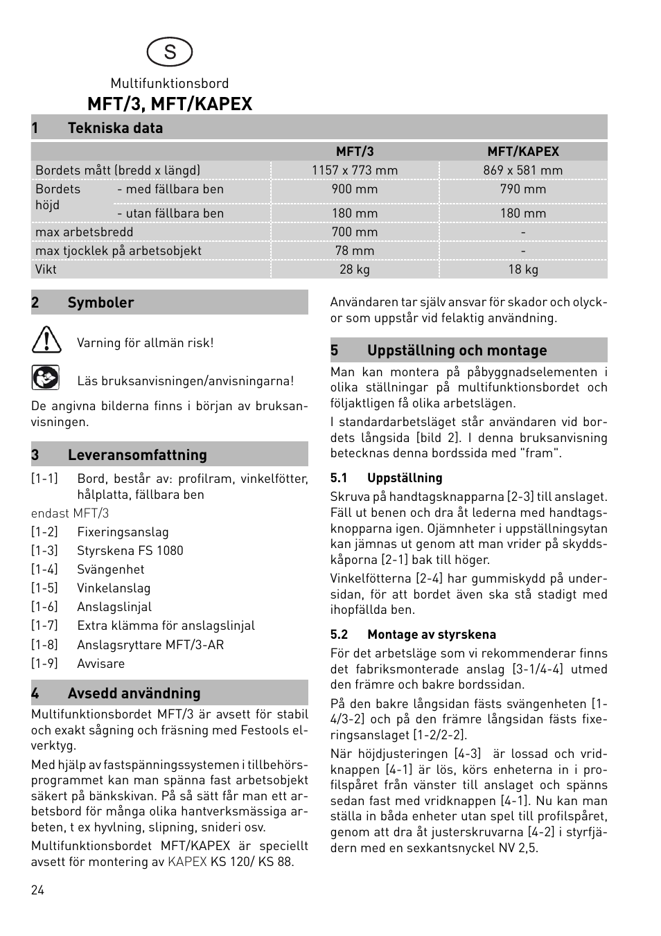 Mft/3, mft/kapex | Festool MFT 3 User Manual | Page 24 / 48
