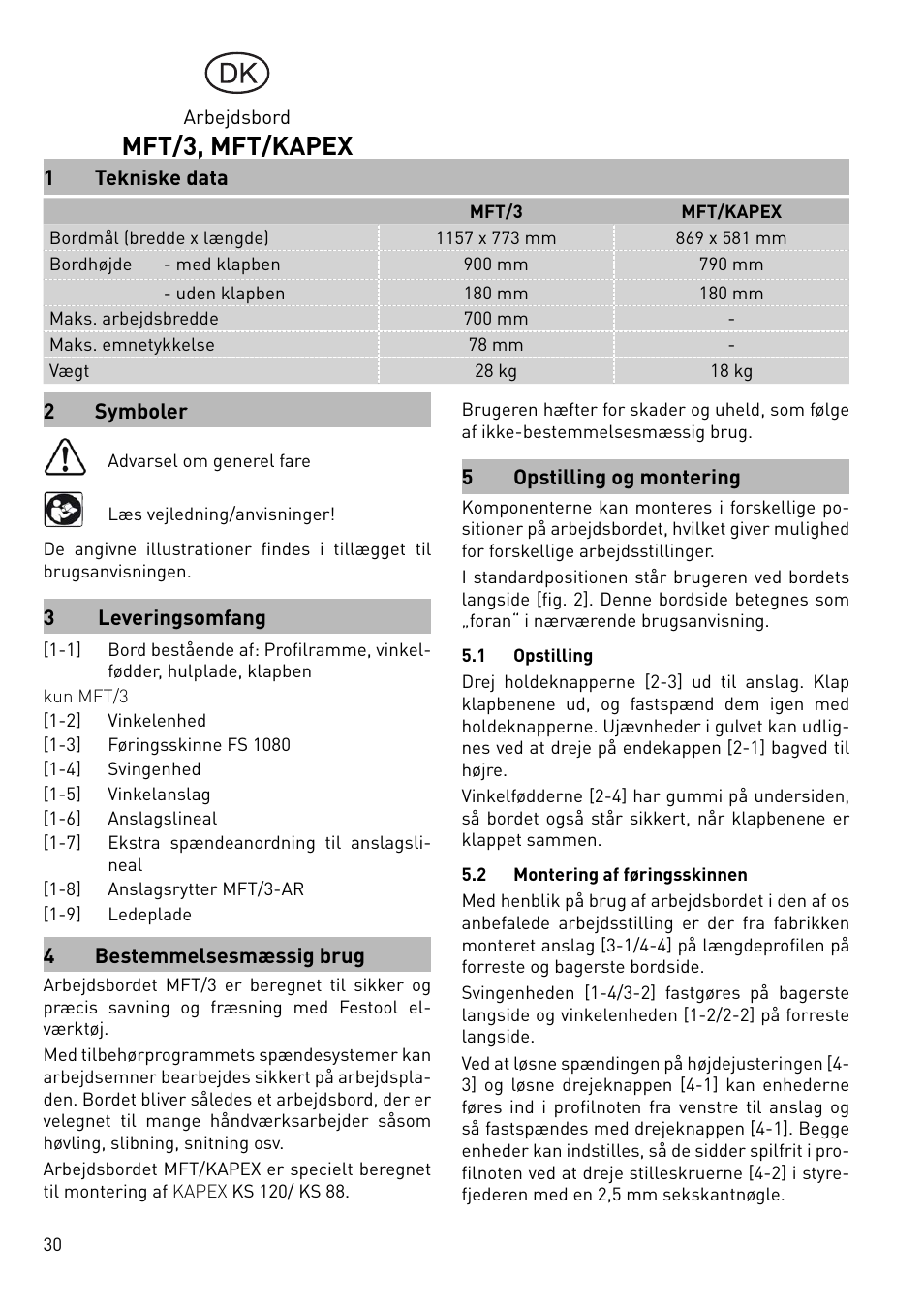 Mft/3, mft/kapex | Festool MFT 3 User Manual | Page 30 / 48
