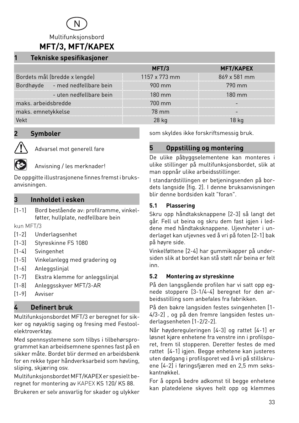 Mft/3, mft/kapex | Festool MFT 3 User Manual | Page 33 / 48