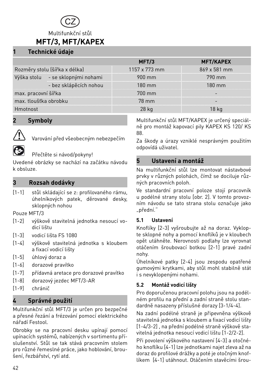 Mft/3, mft/kapex | Festool MFT 3 User Manual | Page 42 / 48