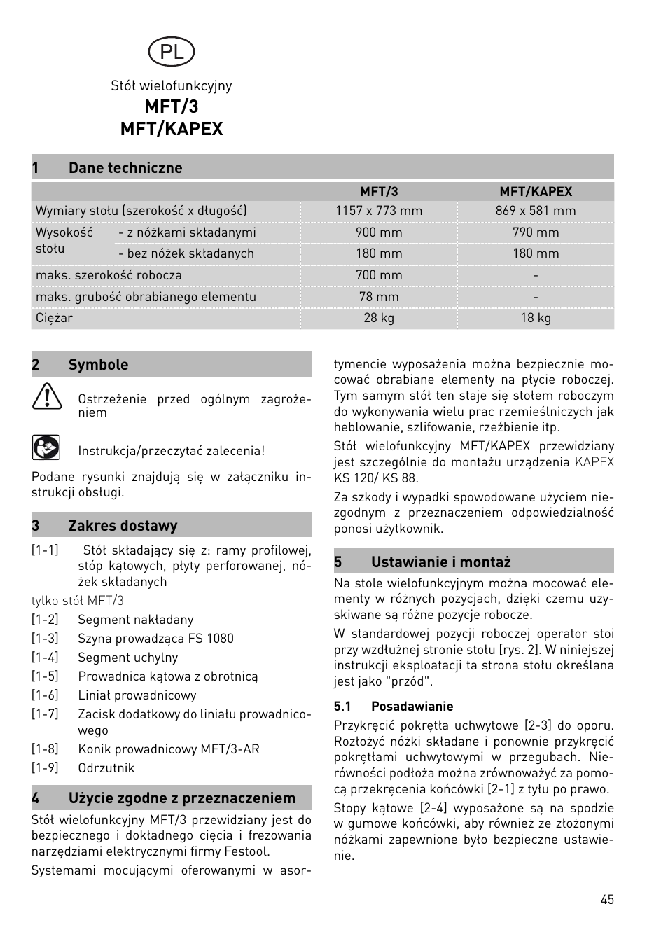 Mft/3 mft/kapex | Festool MFT 3 User Manual | Page 45 / 48