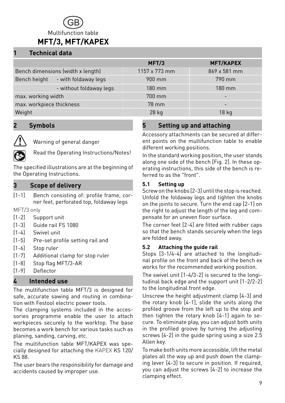 Mft/3, mft/kapex | Festool MFT 3 User Manual | Page 9 / 48