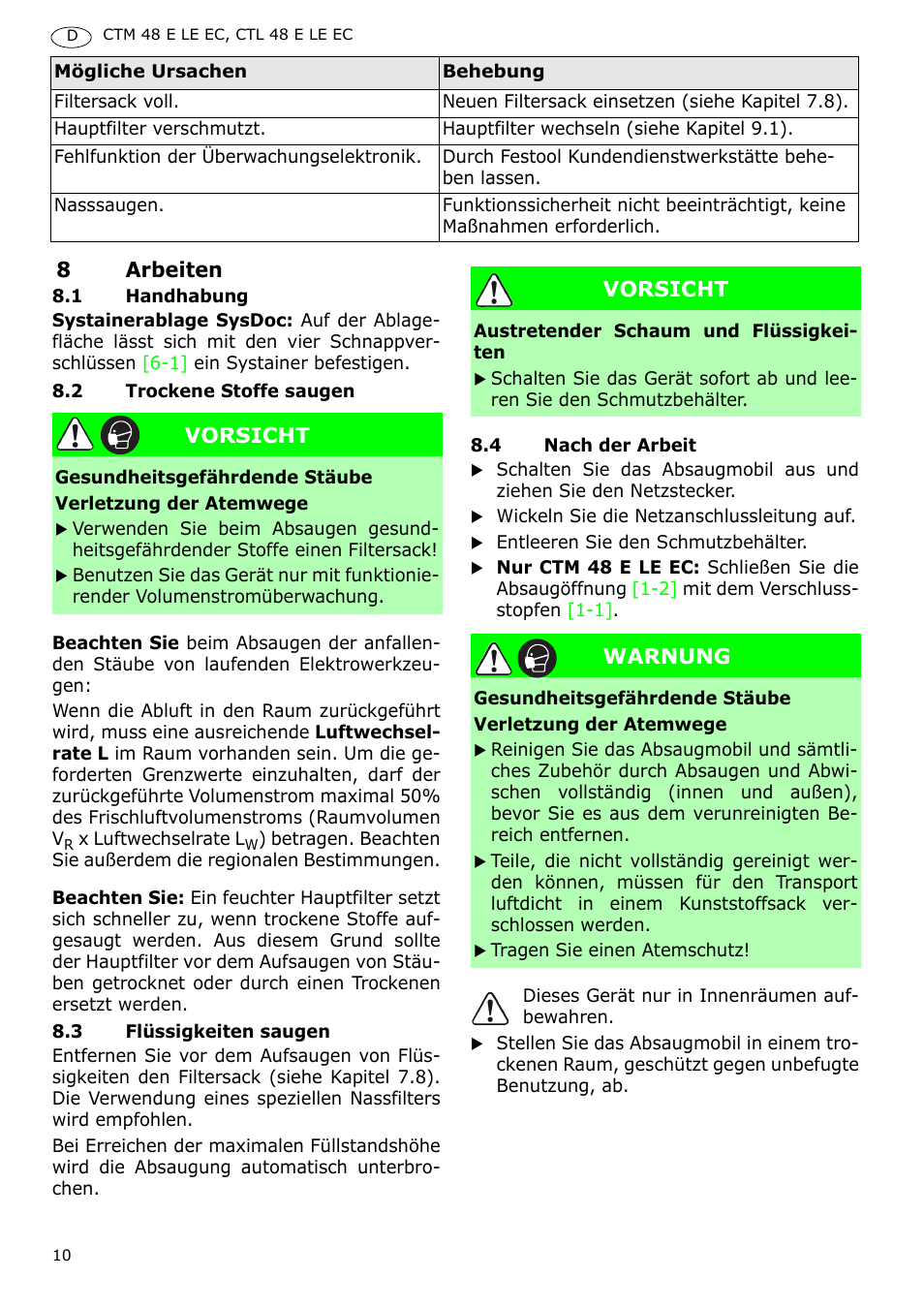 Festool CTH 48 E-LE-AC CLEANTEX User Manual | Page 10 / 101