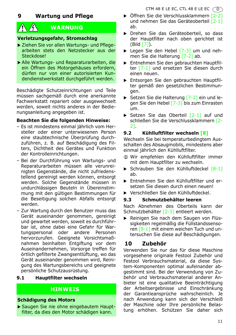 Festool CTH 48 E-LE-AC CLEANTEX User Manual | Page 11 / 101