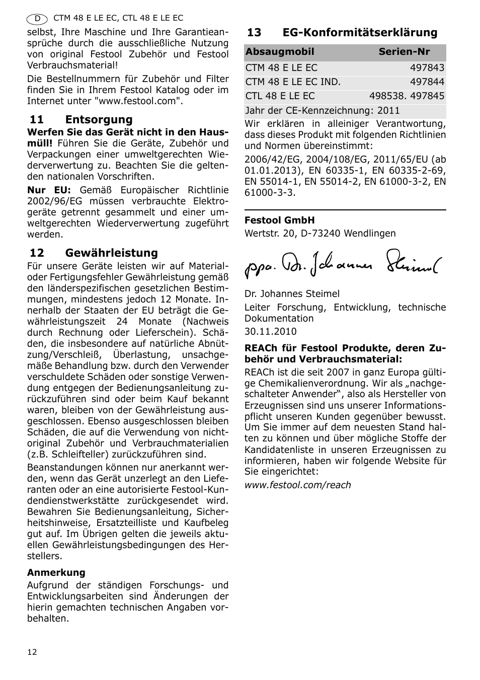 Festool CTH 48 E-LE-AC CLEANTEX User Manual | Page 12 / 101