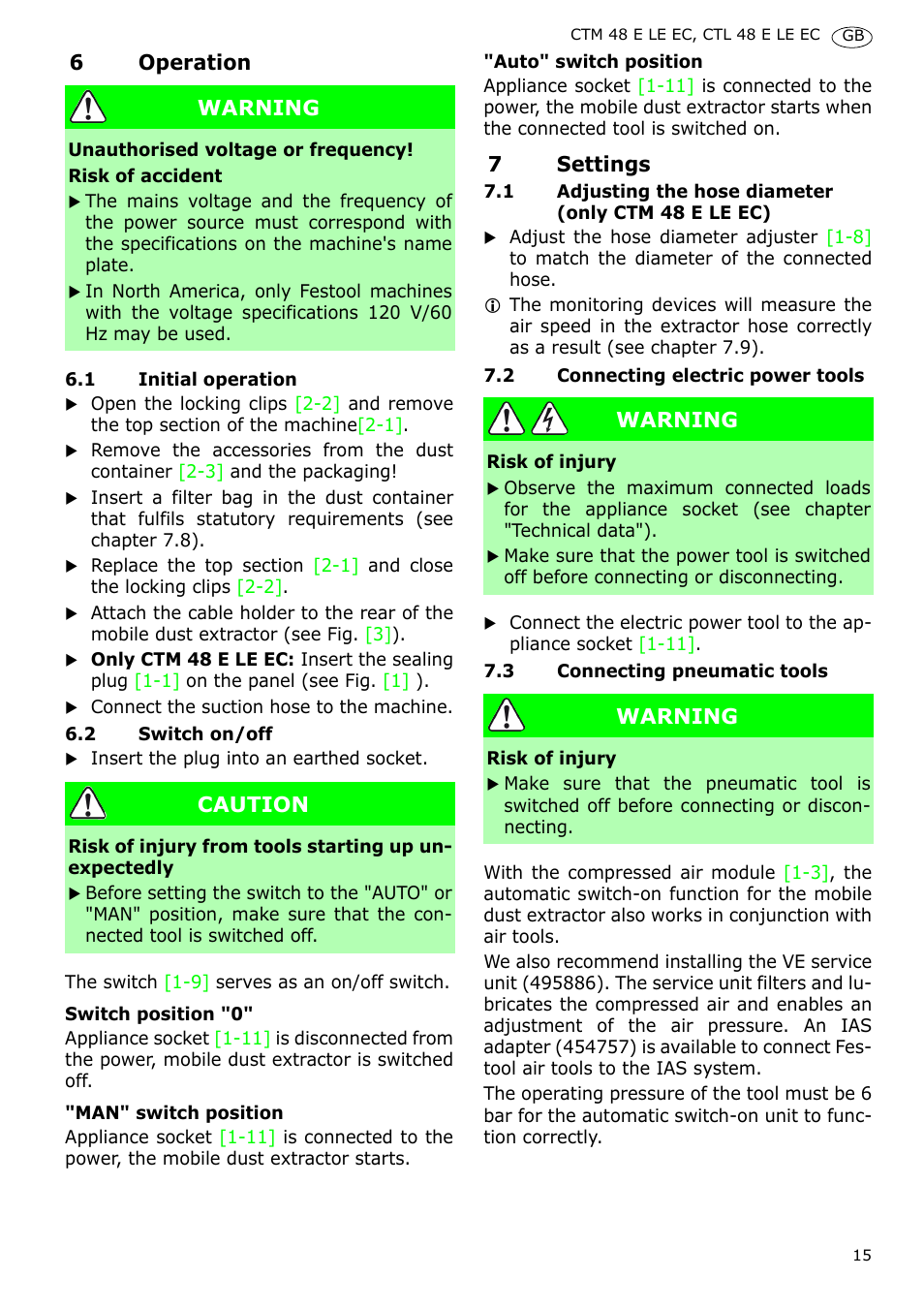 Festool CTH 48 E-LE-AC CLEANTEX User Manual | Page 15 / 101