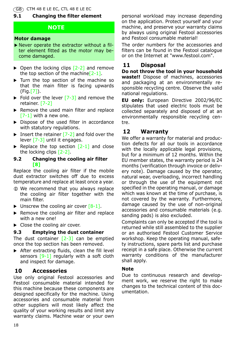 Festool CTH 48 E-LE-AC CLEANTEX User Manual | Page 18 / 101