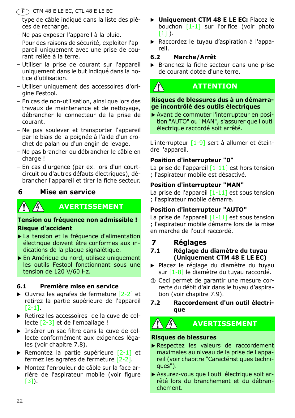 Festool CTH 48 E-LE-AC CLEANTEX User Manual | Page 22 / 101