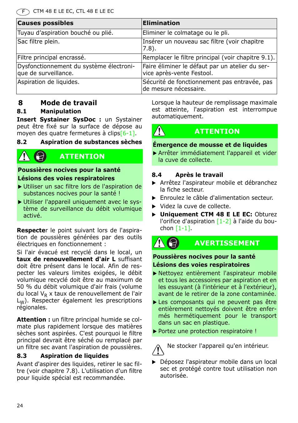 Festool CTH 48 E-LE-AC CLEANTEX User Manual | Page 24 / 101