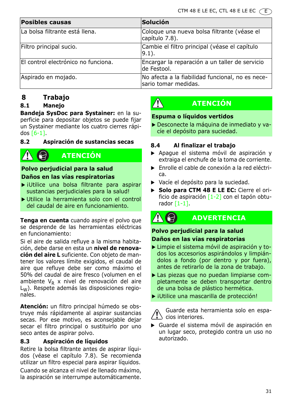 Festool CTH 48 E-LE-AC CLEANTEX User Manual | Page 31 / 101