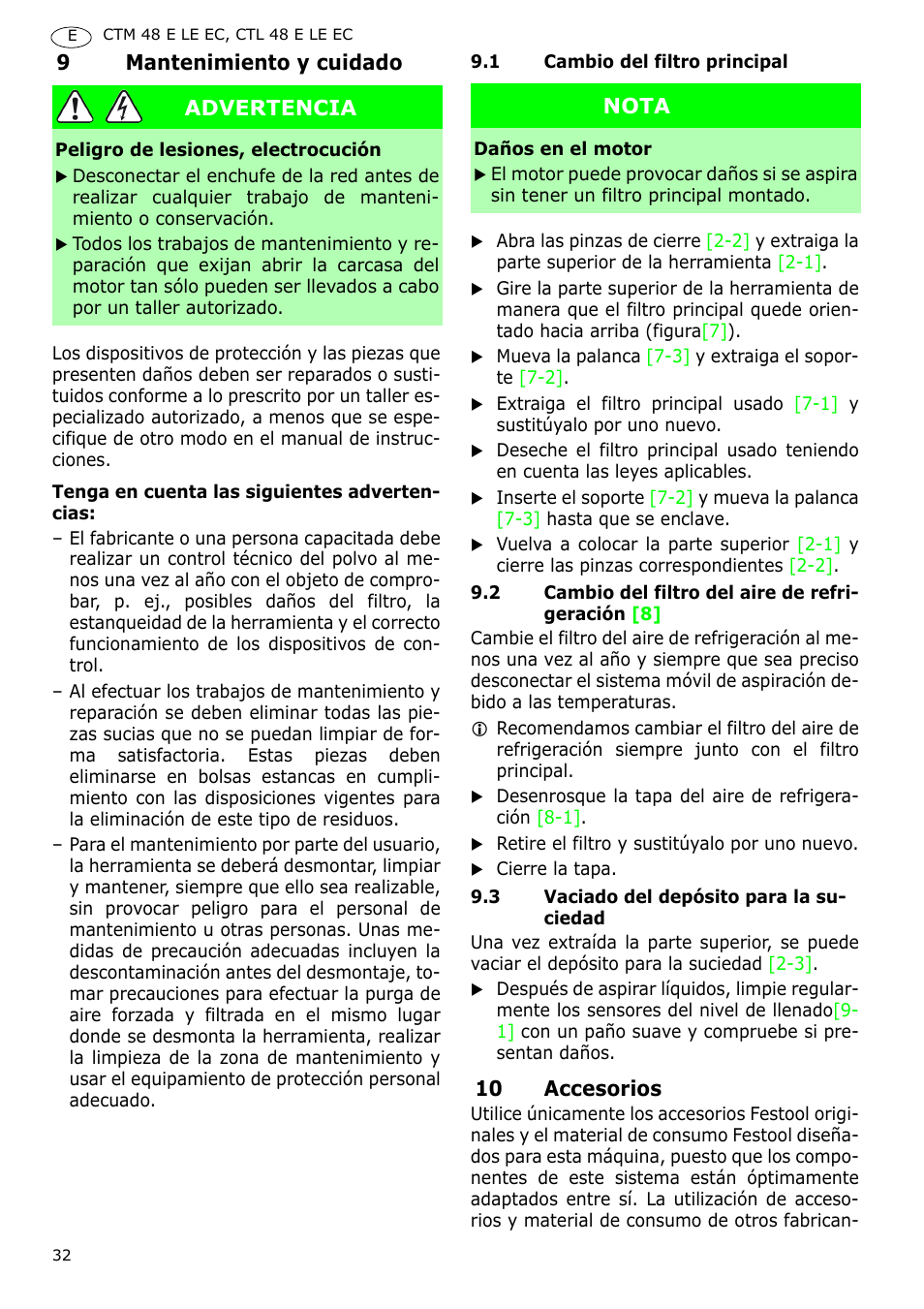 Festool CTH 48 E-LE-AC CLEANTEX User Manual | Page 32 / 101