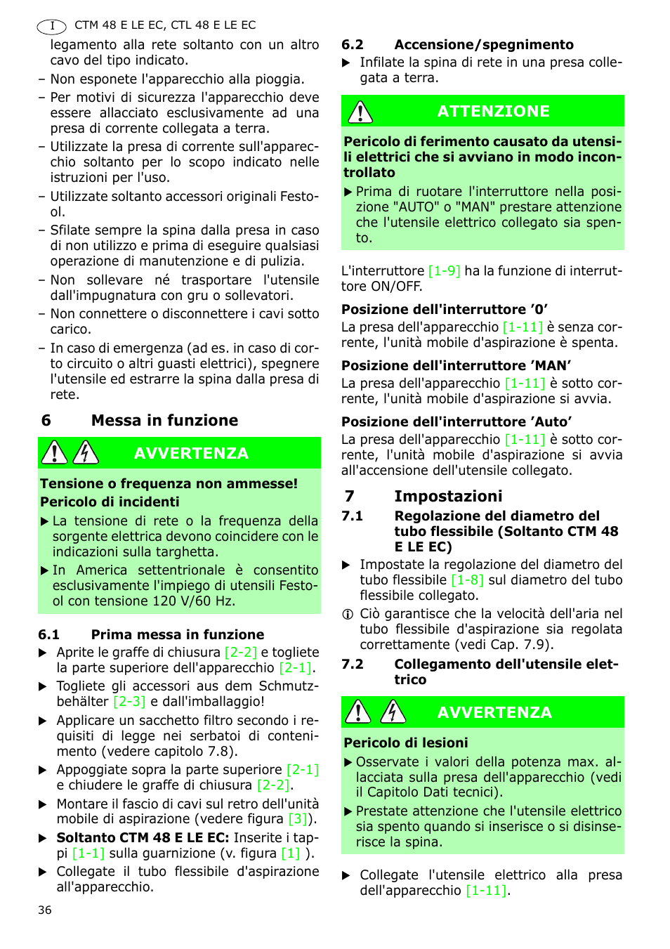 Festool CTH 48 E-LE-AC CLEANTEX User Manual | Page 36 / 101