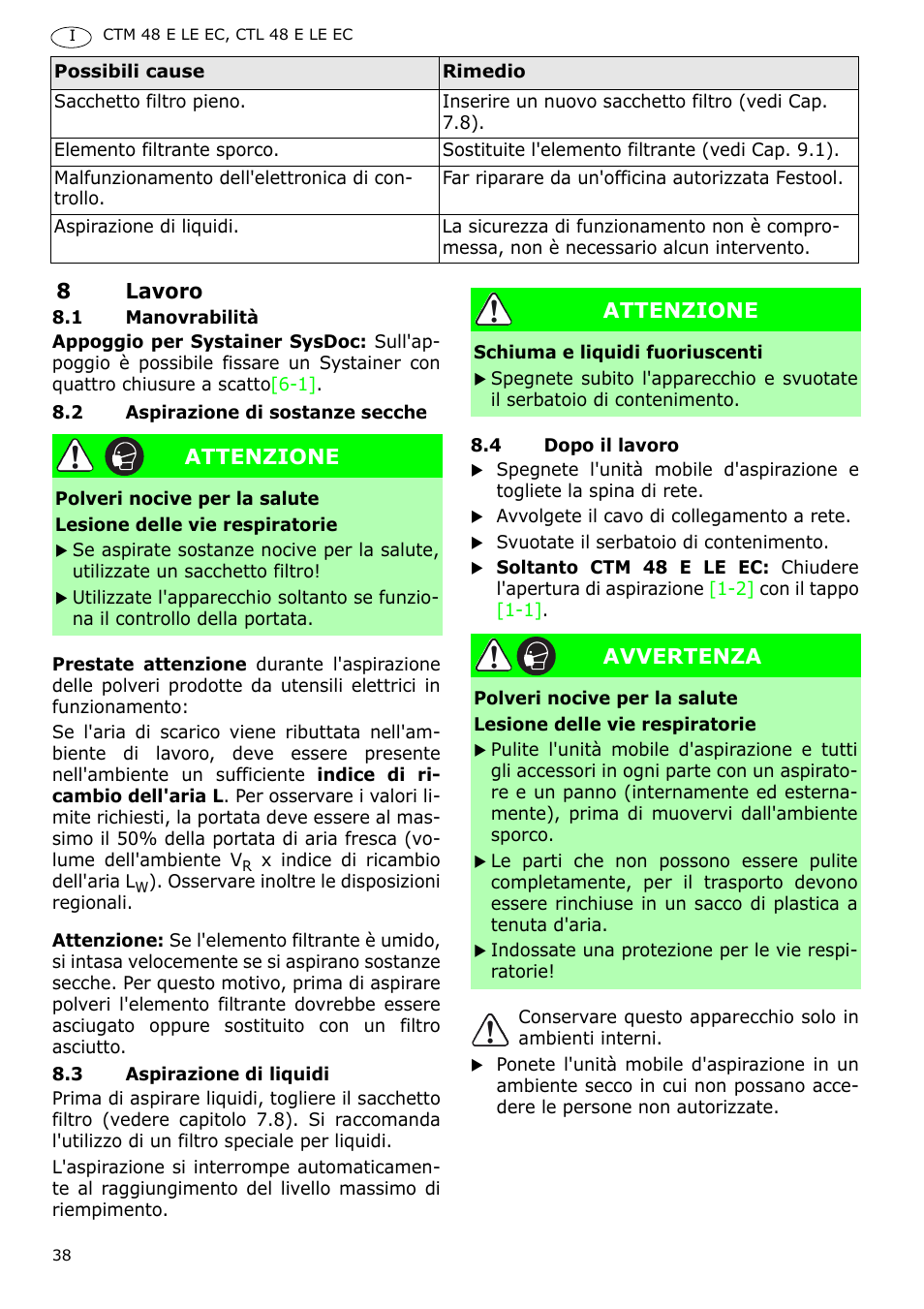 Festool CTH 48 E-LE-AC CLEANTEX User Manual | Page 38 / 101