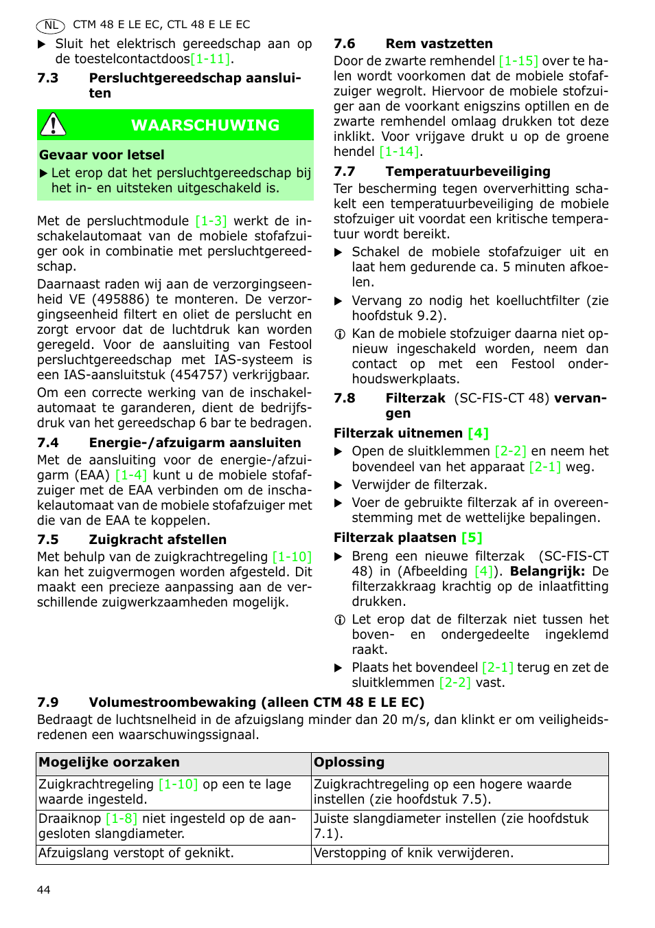 Festool CTH 48 E-LE-AC CLEANTEX User Manual | Page 44 / 101