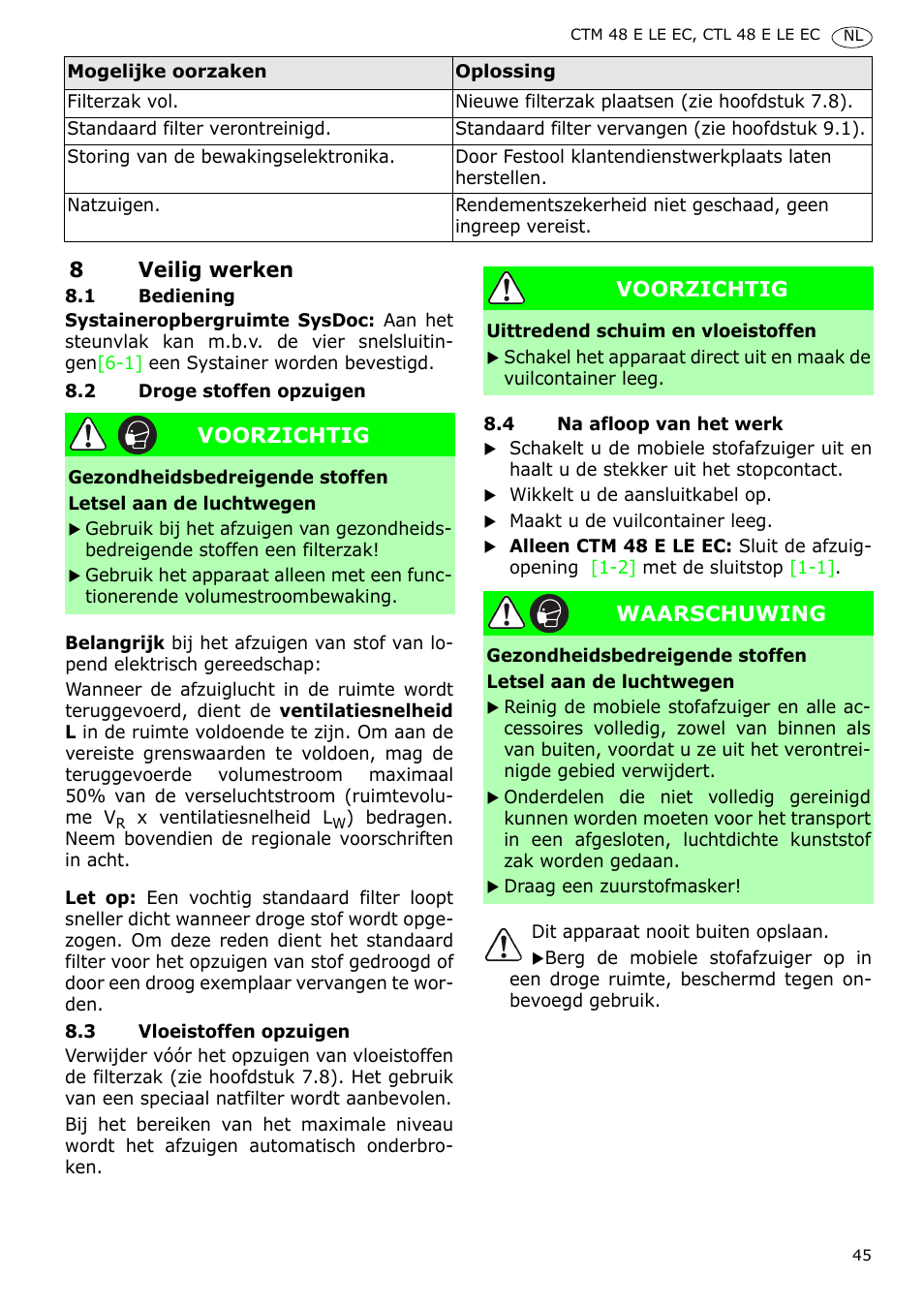 Festool CTH 48 E-LE-AC CLEANTEX User Manual | Page 45 / 101