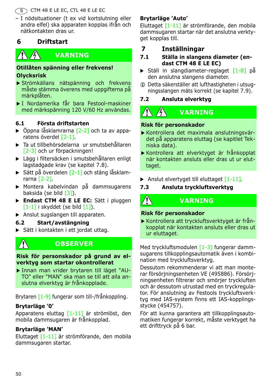 Festool CTH 48 E-LE-AC CLEANTEX User Manual | Page 50 / 101
